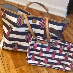 Tory Burch Pineapple Bag & Matching Toiletry Bag